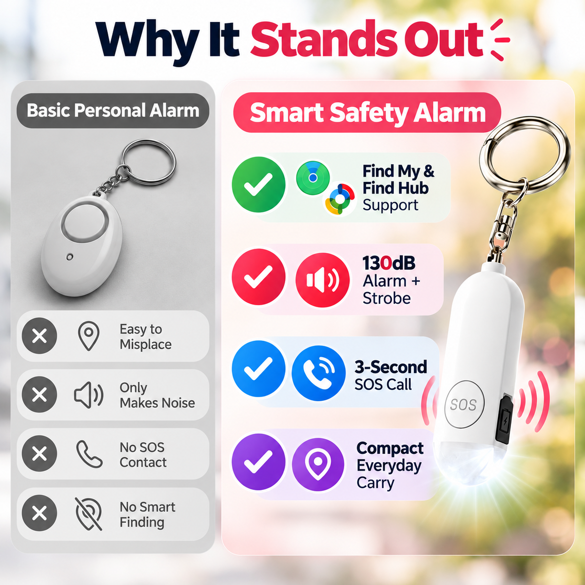 🚨 Personal Safety Alarm Keychain for Women