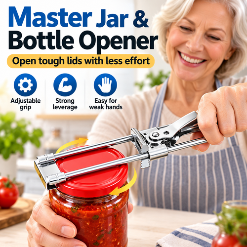 🫙 Master Jar & Bottle Opener – Adjustable Manual Lid Gripper