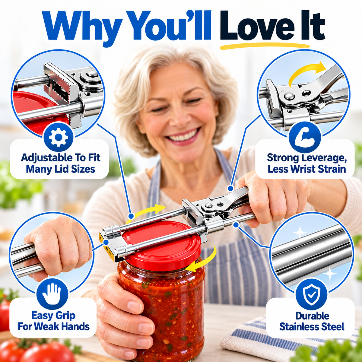 🫙 Master Jar & Bottle Opener – Adjustable Manual Lid Gripper