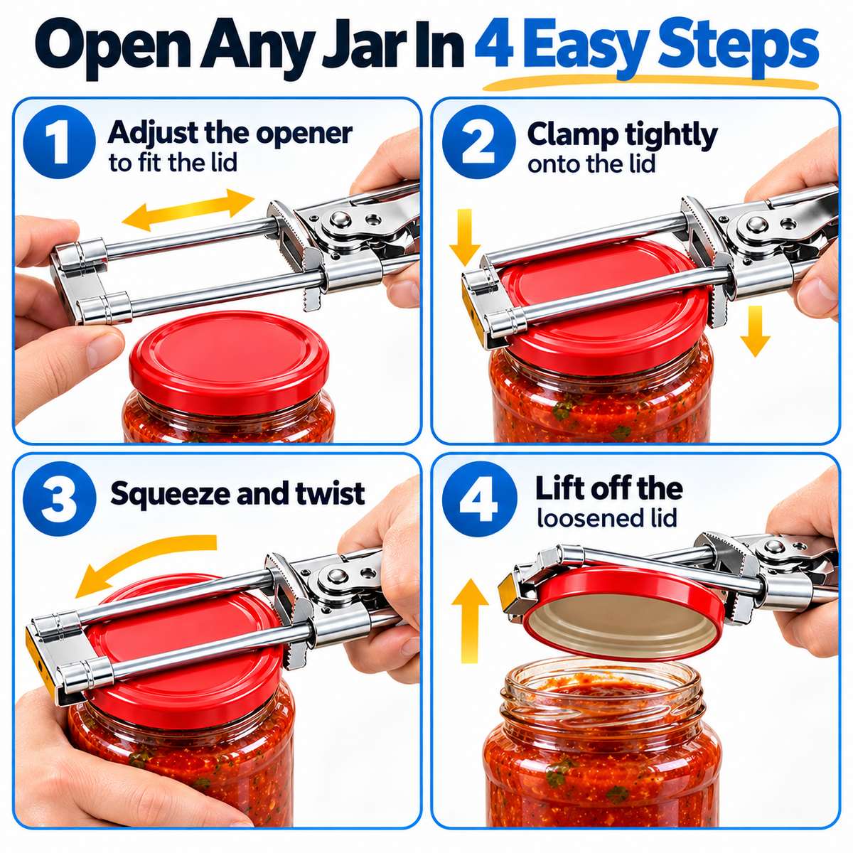 🫙 Master Jar & Bottle Opener – Adjustable Manual Lid Gripper