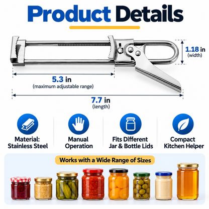 🫙 Master Jar & Bottle Opener – Adjustable Manual Lid Gripper