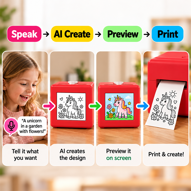 AI Voice-Activated Mini Thermal Sticker Printer