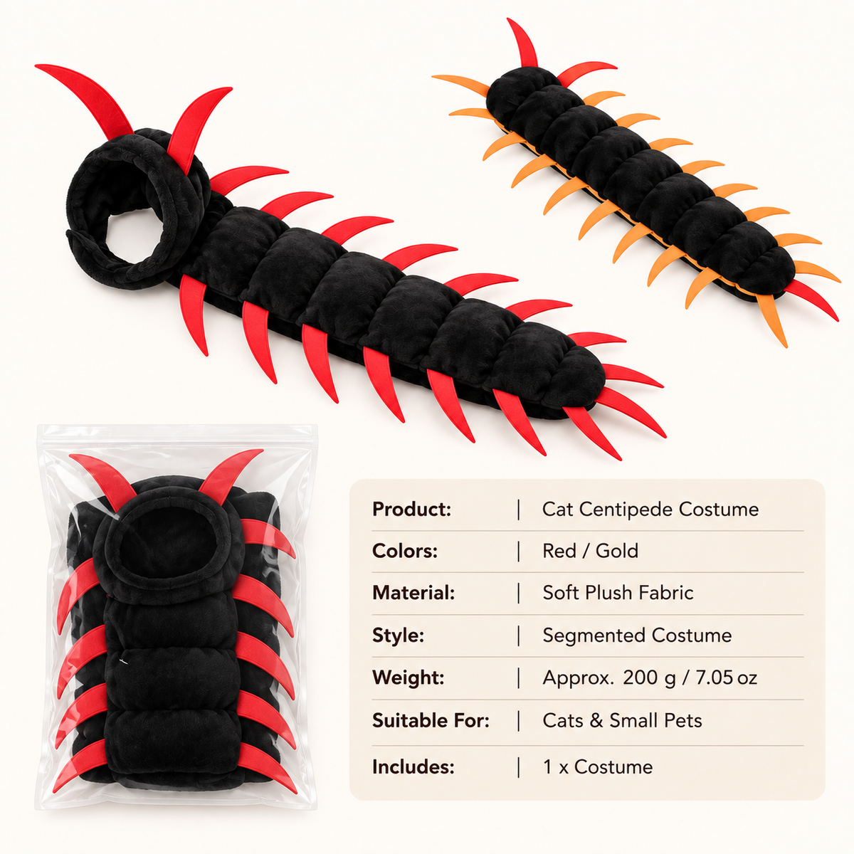🐛 Limited-time 50% off — Funny centipede cat costume