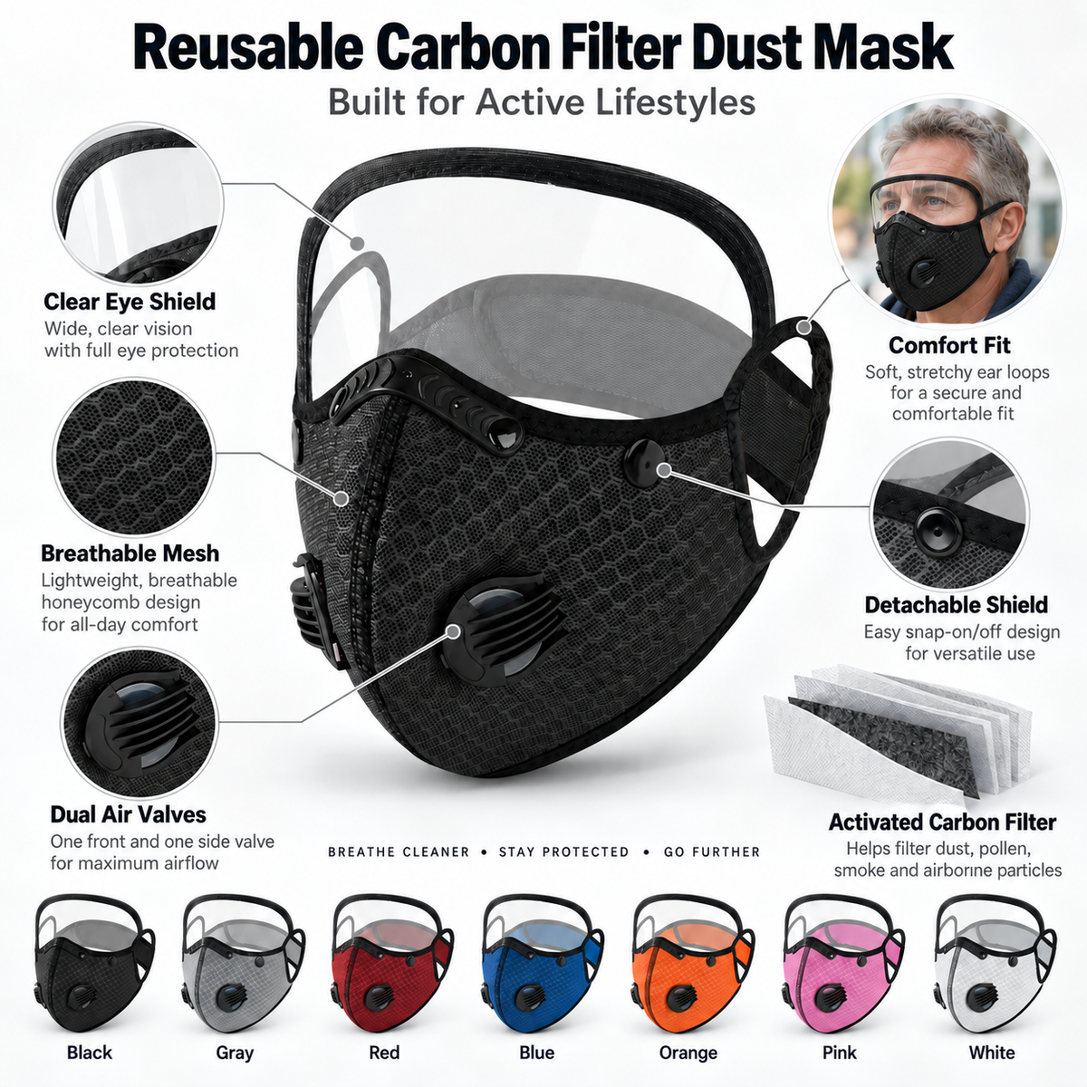 🚴 Limited-time 50% off —💖Reusable Carbon Filter Dust Mask – Built for Active Lifestyles