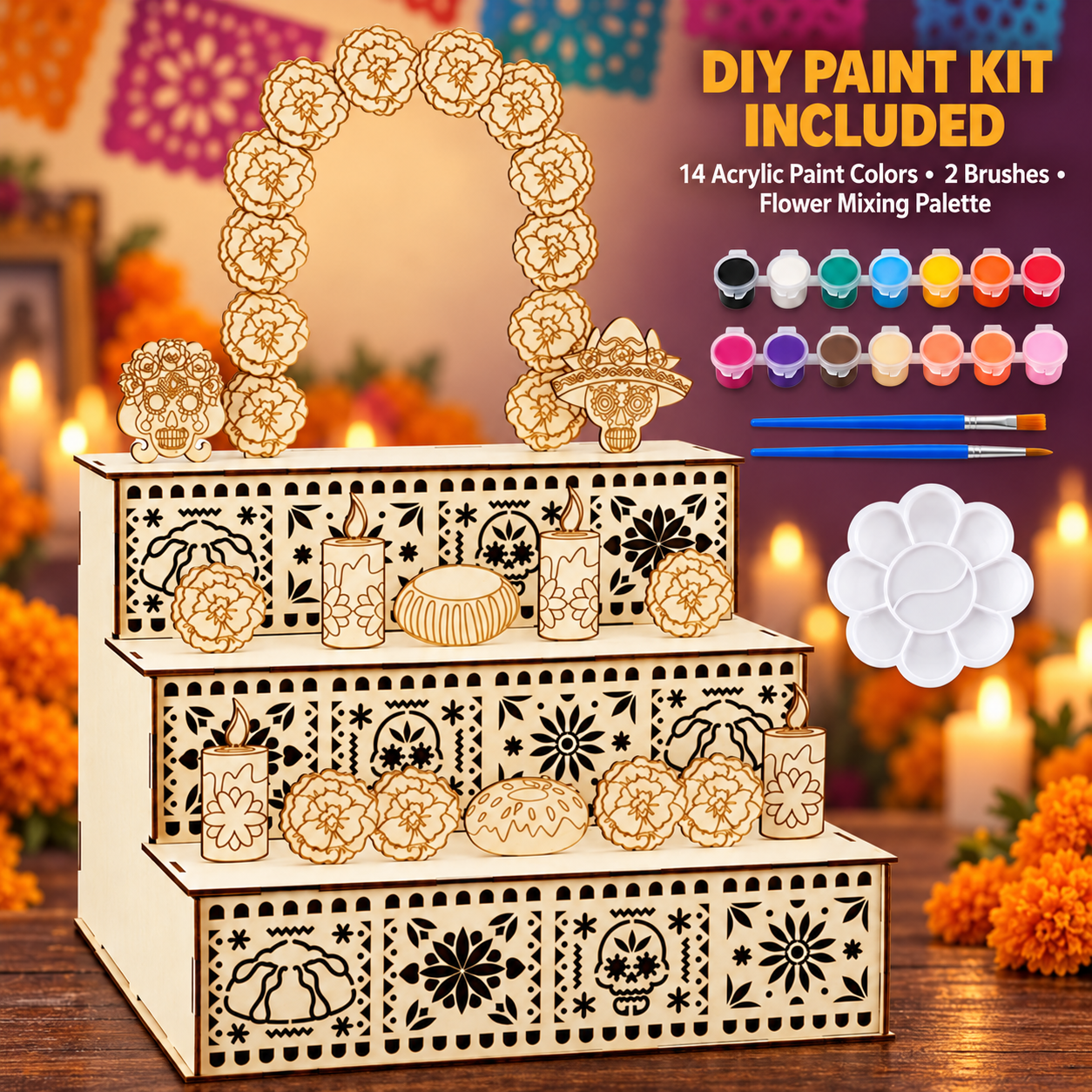 Día de los Muertos 3-Tier Ofrenda Altar — DIY Wooden Display