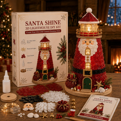 🎄Beginner-Friendly DIY Lighted Christmas Character Sea Glass-Style Lighthouse Kit Collection | Complete Kit with Sea Glass-Style Pieces, LED Lights & Step-by-Step Guide Included 💕