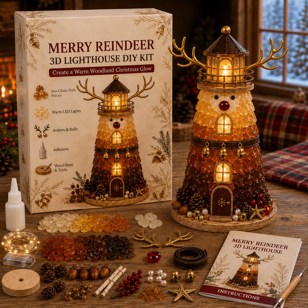 🎄Beginner-Friendly DIY Lighted Christmas Character Sea Glass-Style Lighthouse Kit Collection | Complete Kit with Sea Glass-Style Pieces, LED Lights & Step-by-Step Guide Included 💕