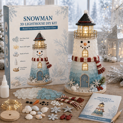 🎄Beginner-Friendly DIY Lighted Christmas Character Sea Glass-Style Lighthouse Kit Collection | Complete Kit with Sea Glass-Style Pieces, LED Lights & Step-by-Step Guide Included 💕
