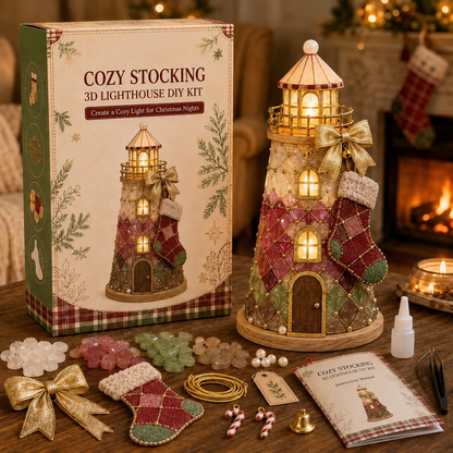 🎄Beginner-Friendly DIY Lighted Christmas Character Sea Glass-Style Lighthouse Kit Collection | Complete Kit with Sea Glass-Style Pieces, LED Lights & Step-by-Step Guide Included 💕