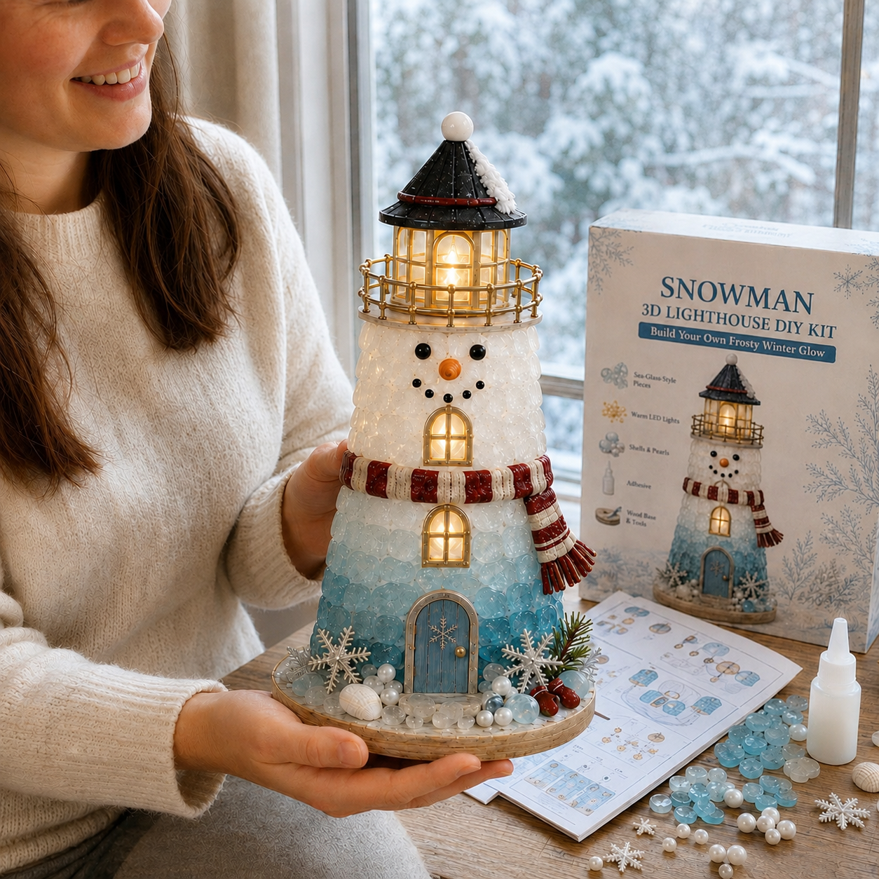 🎄Beginner-Friendly DIY Lighted Christmas Character Sea Glass-Style Lighthouse Kit Collection | Complete Kit with Sea Glass-Style Pieces, LED Lights & Step-by-Step Guide Included 💕
