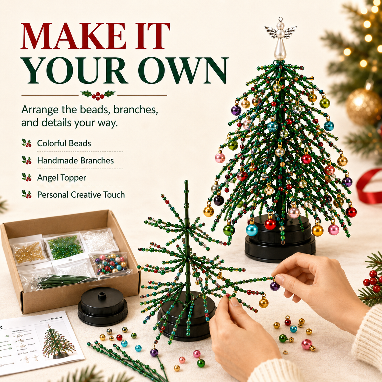 🔥 LIMITED-TIME 50% OFF——DIY Beaded Christmas Tree Kit – Light-Up Rotating Tabletop Holiday Decor