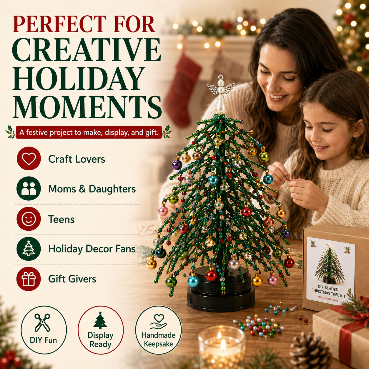 🔥 LIMITED-TIME 50% OFF——DIY Beaded Christmas Tree Kit – Light-Up Rotating Tabletop Holiday Decor