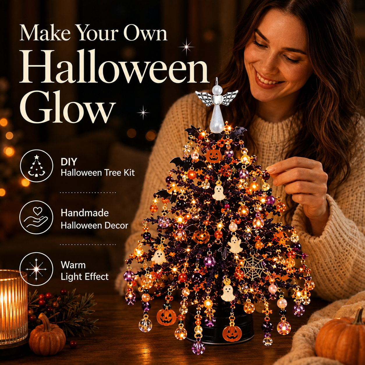 🔥 LIMITED-TIME 50% OFF——DIY Beaded Christmas Tree Kit – Light-Up Rotating Tabletop Holiday Decor