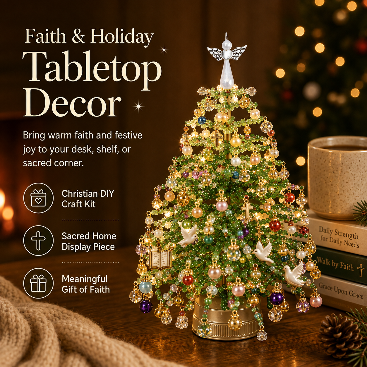 🔥 LIMITED-TIME 50% OFF——DIY Beaded Christmas Tree Kit – Light-Up Rotating Tabletop Holiday Decor