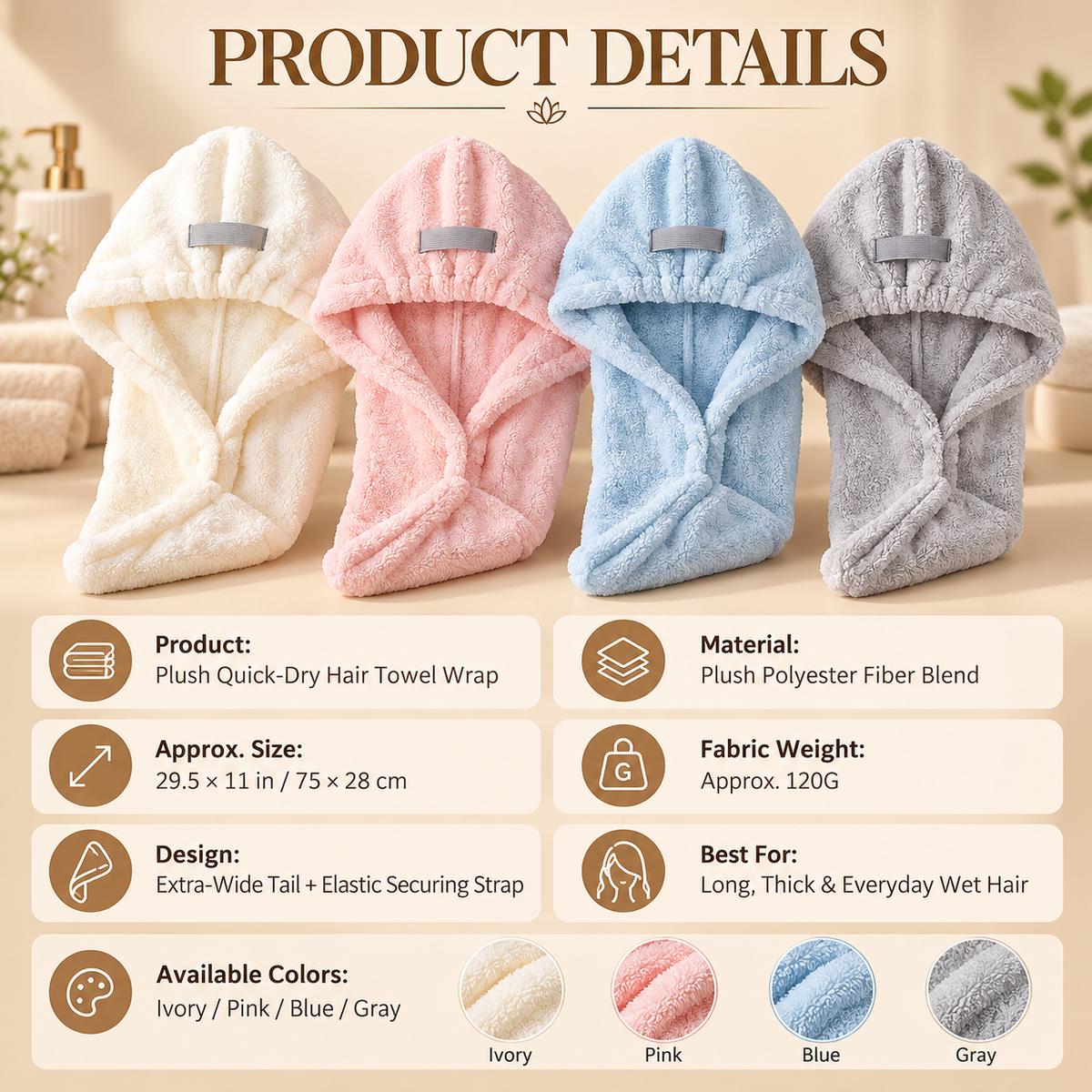 🔥Hot Sale 50% OFF 🎁Plush Quick-Dry Hair Towel Wrap – Ultra-Absorbent Thick Hair Drying Turban