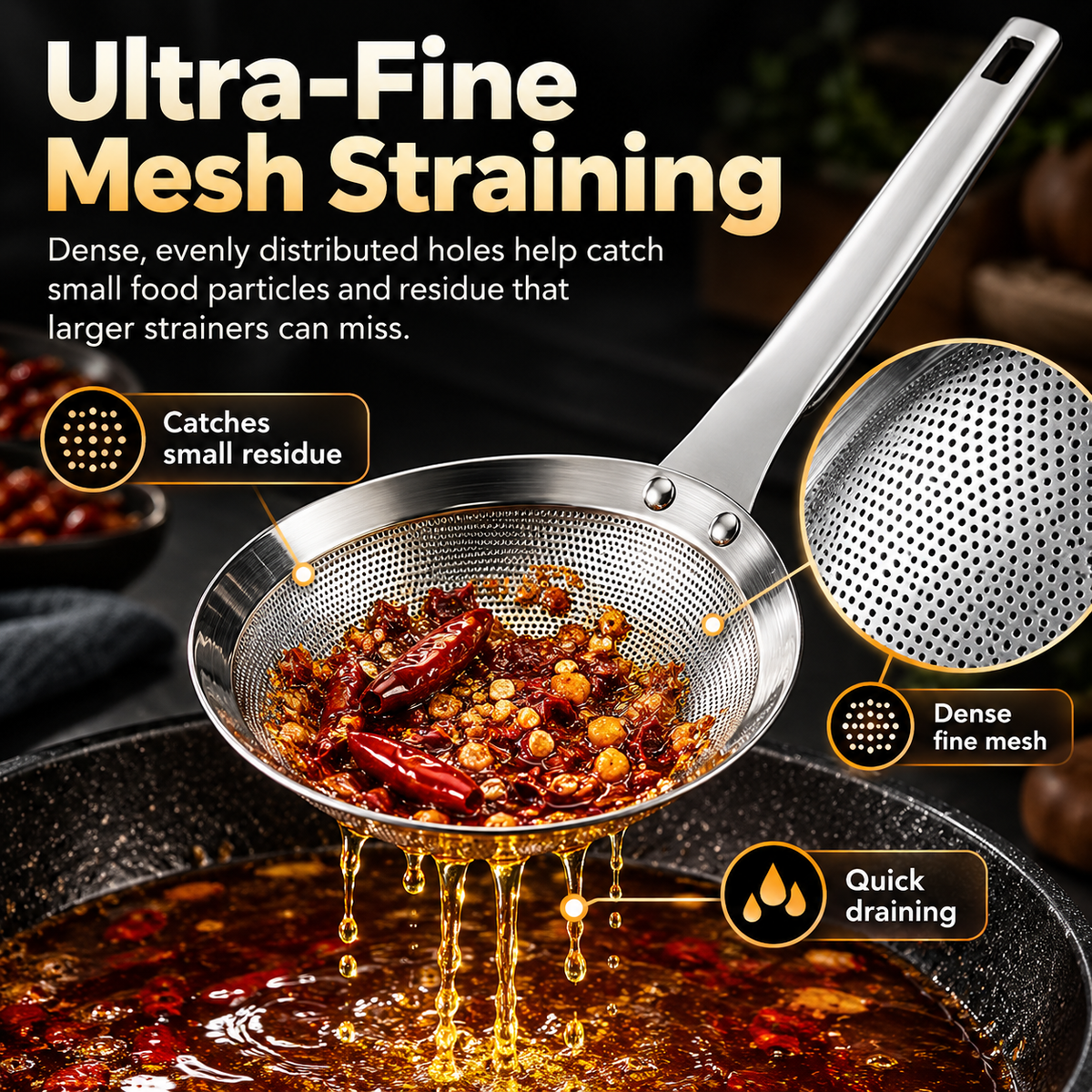 🔥 Limited-time 50% off-304 Stainless Steel Fine Mesh Strainer Spoon🥄