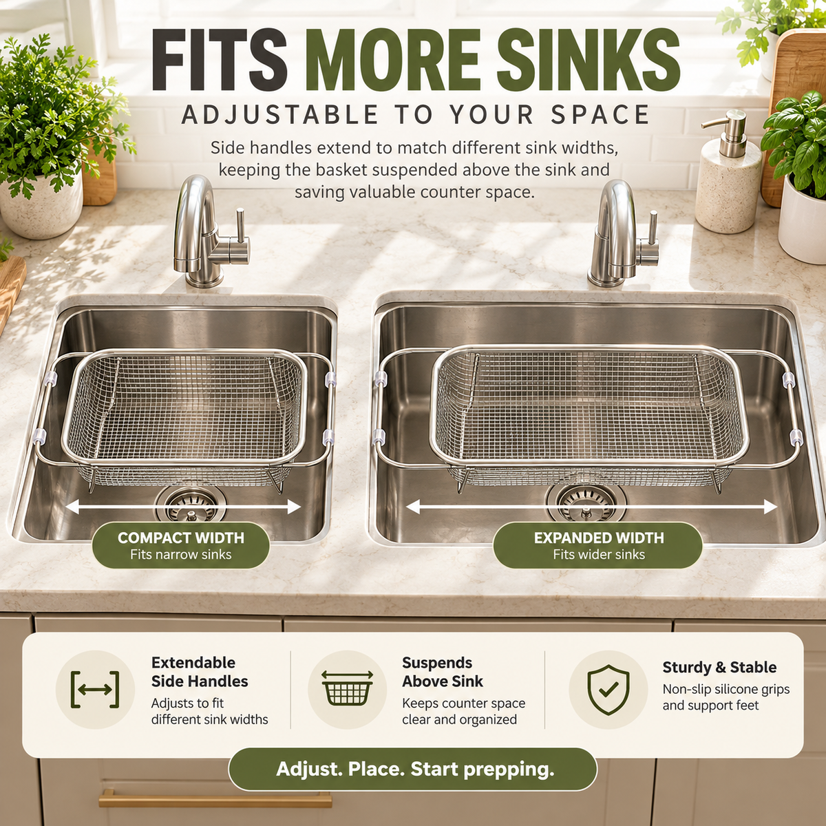 🔥Hot Sale 50% OFF 🎁Adjustable Sink Strainer Basket for Washing & Draining