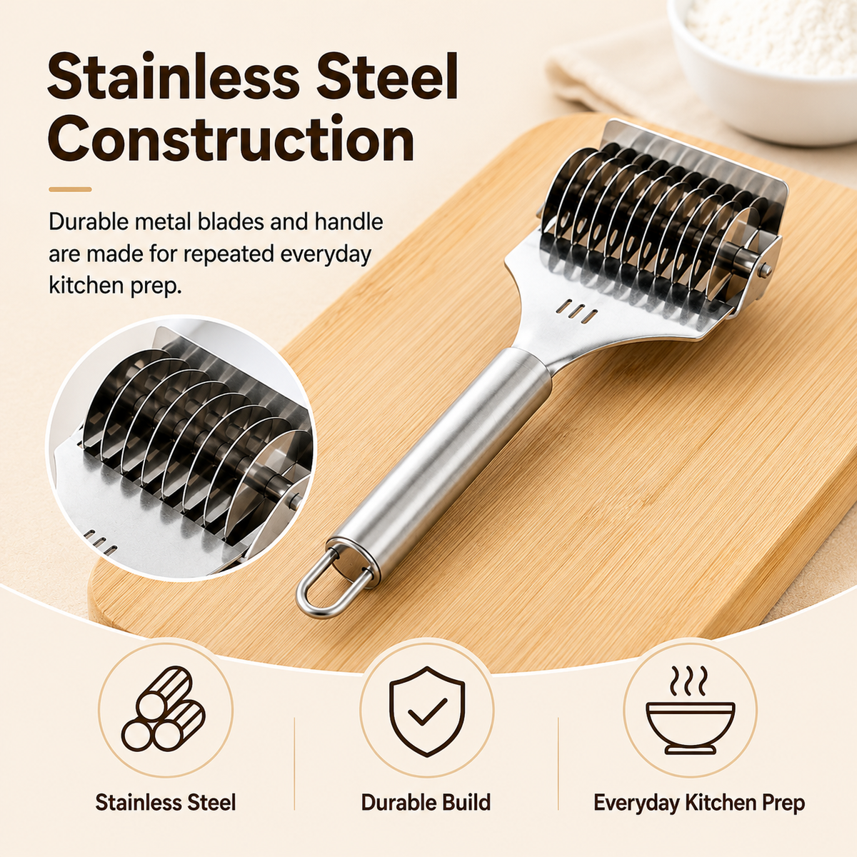 🔥Hot Sale 50% OFF🔥Stainless Steel Rolling Noodle Cutter🍜