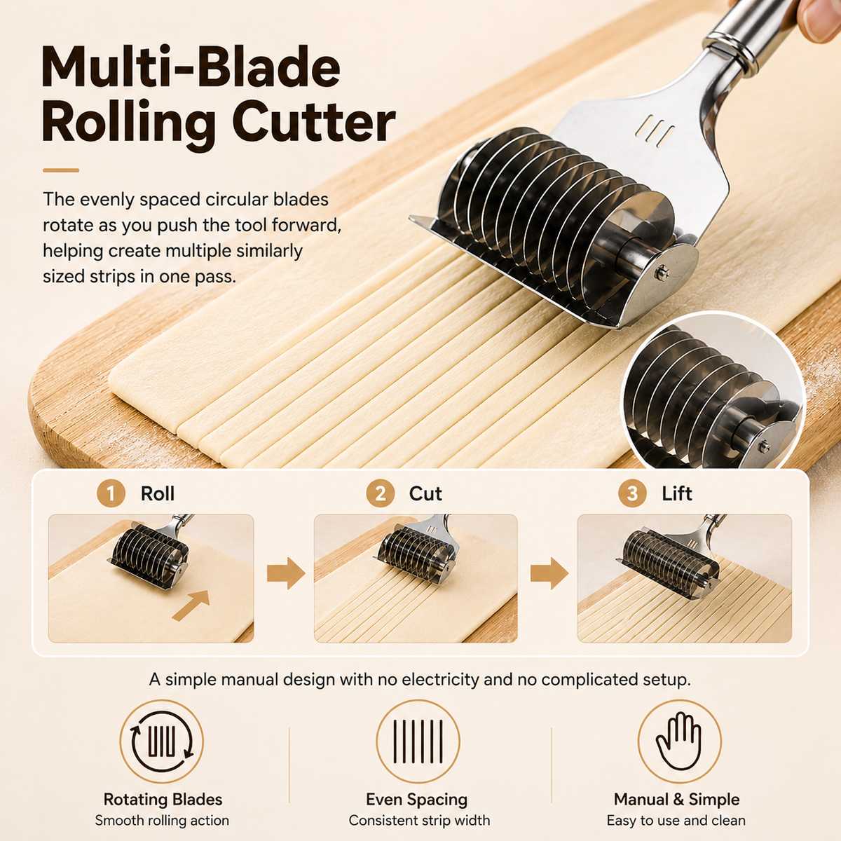 🔥Hot Sale 50% OFF🔥Stainless Steel Rolling Noodle Cutter🍜