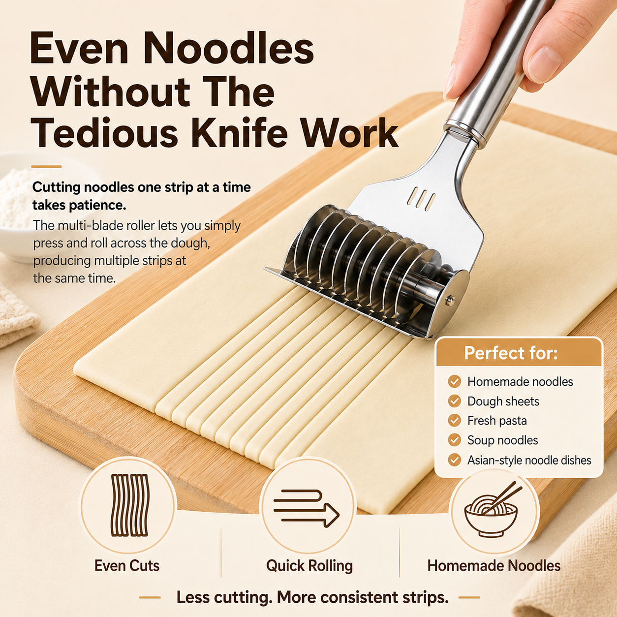 🔥Hot Sale 50% OFF🔥Stainless Steel Rolling Noodle Cutter🍜