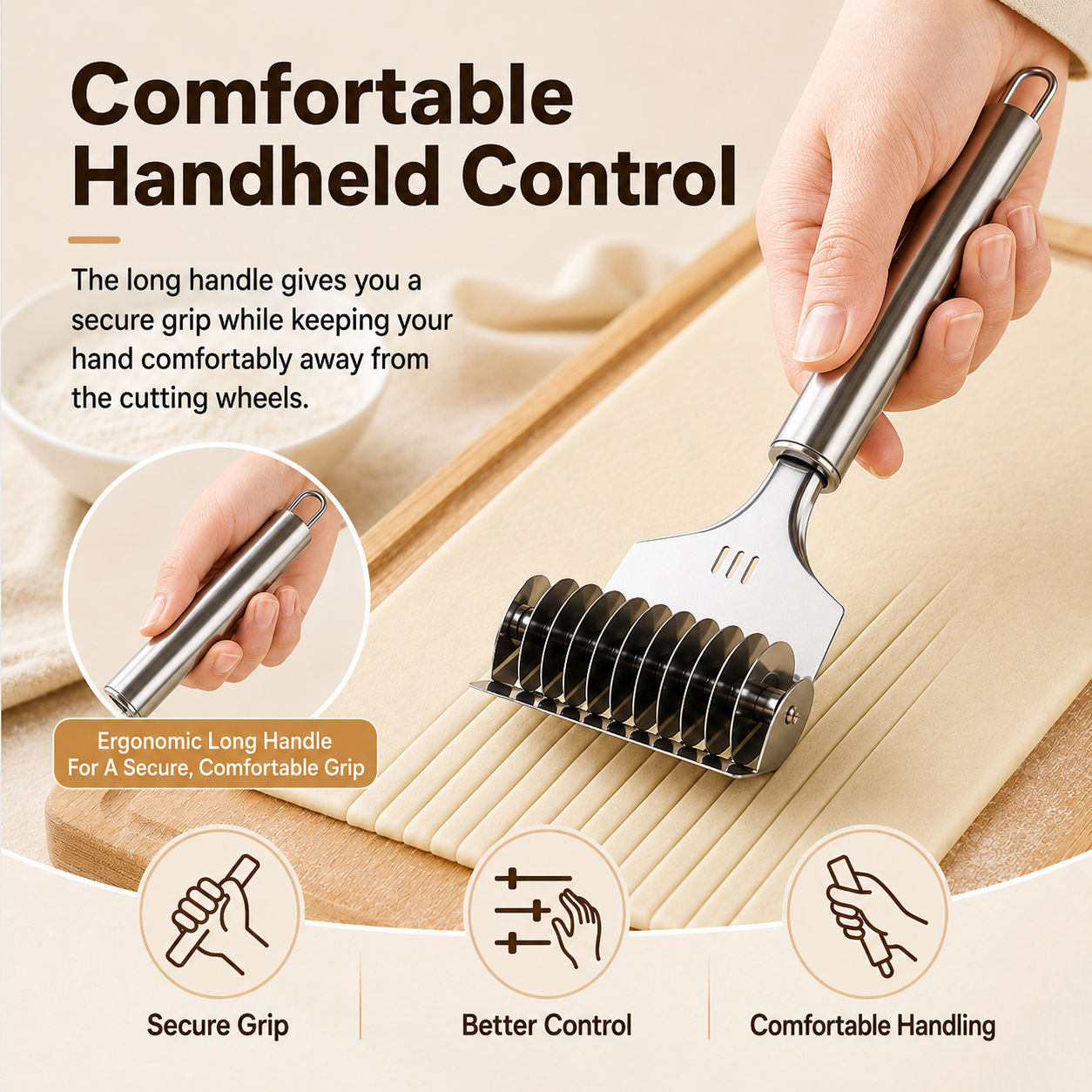🔥Hot Sale 50% OFF🔥Stainless Steel Rolling Noodle Cutter🍜