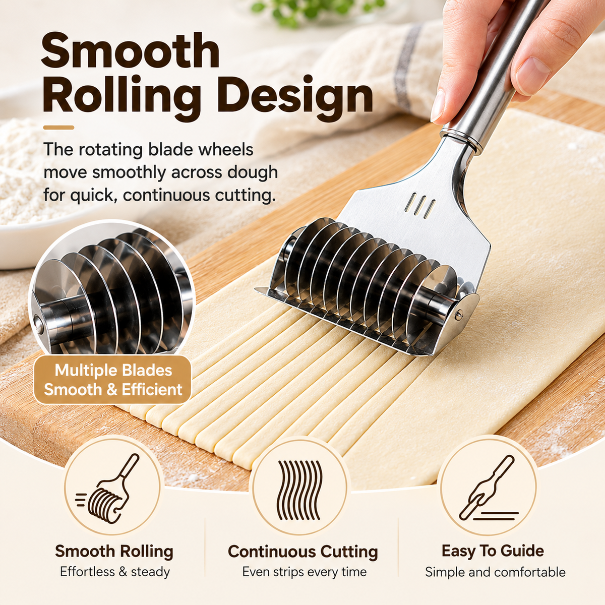 🔥Hot Sale 50% OFF🔥Stainless Steel Rolling Noodle Cutter🍜