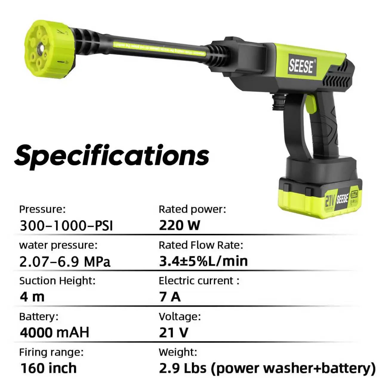 Cordless Pressure Washer Portable Car Cleaner with Charger Base for Home Garden Cleaning Watering