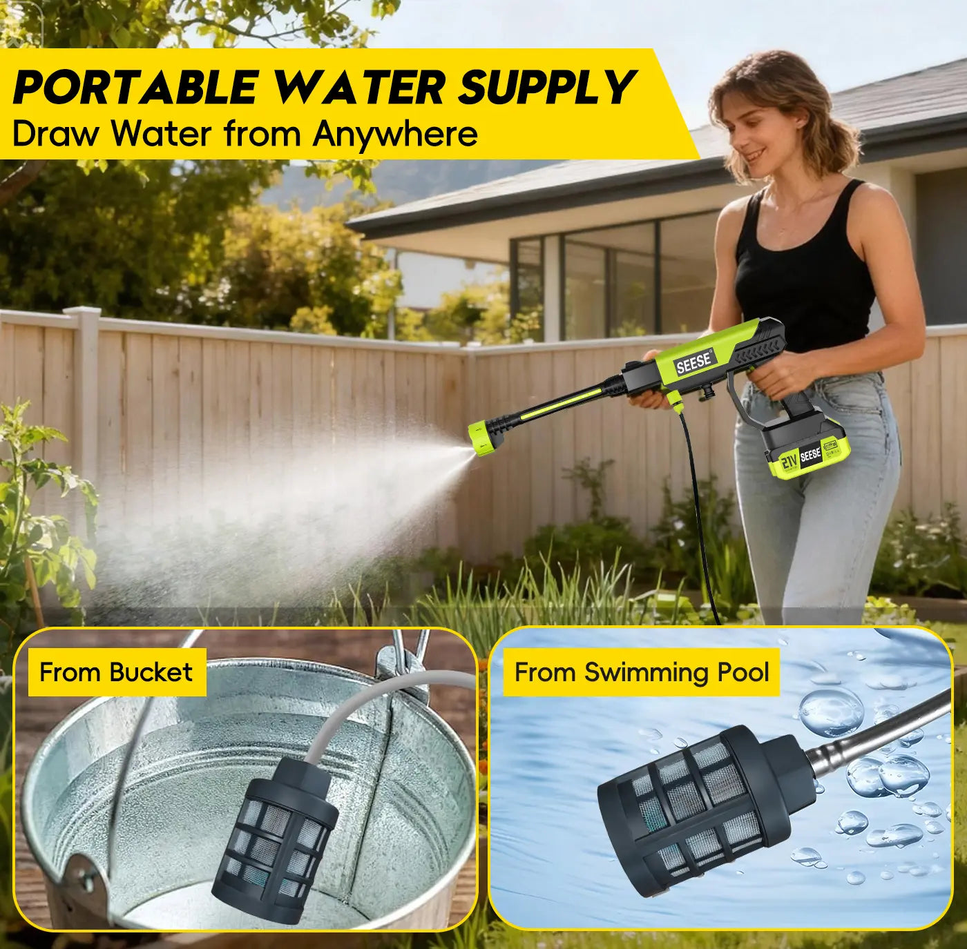 Cordless Pressure Washer Portable Car Cleaner with Charger Base for Home Garden Cleaning Watering