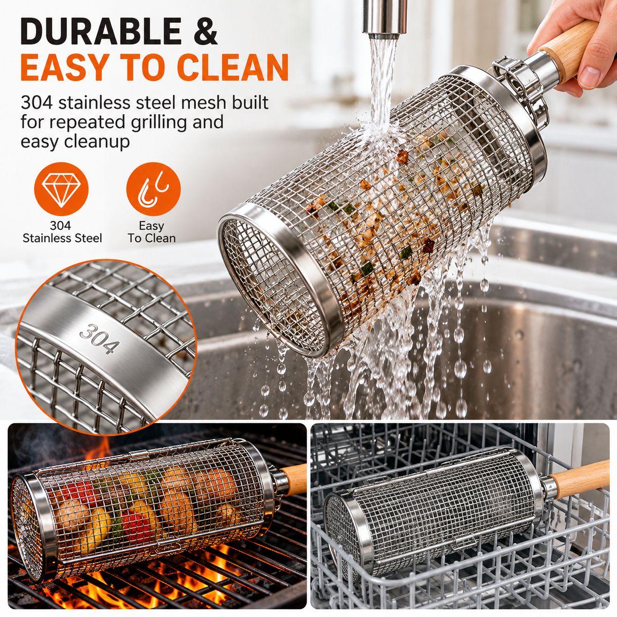 🔥 Limited-Time 40% OFF — Stainless steel rolling grill basket