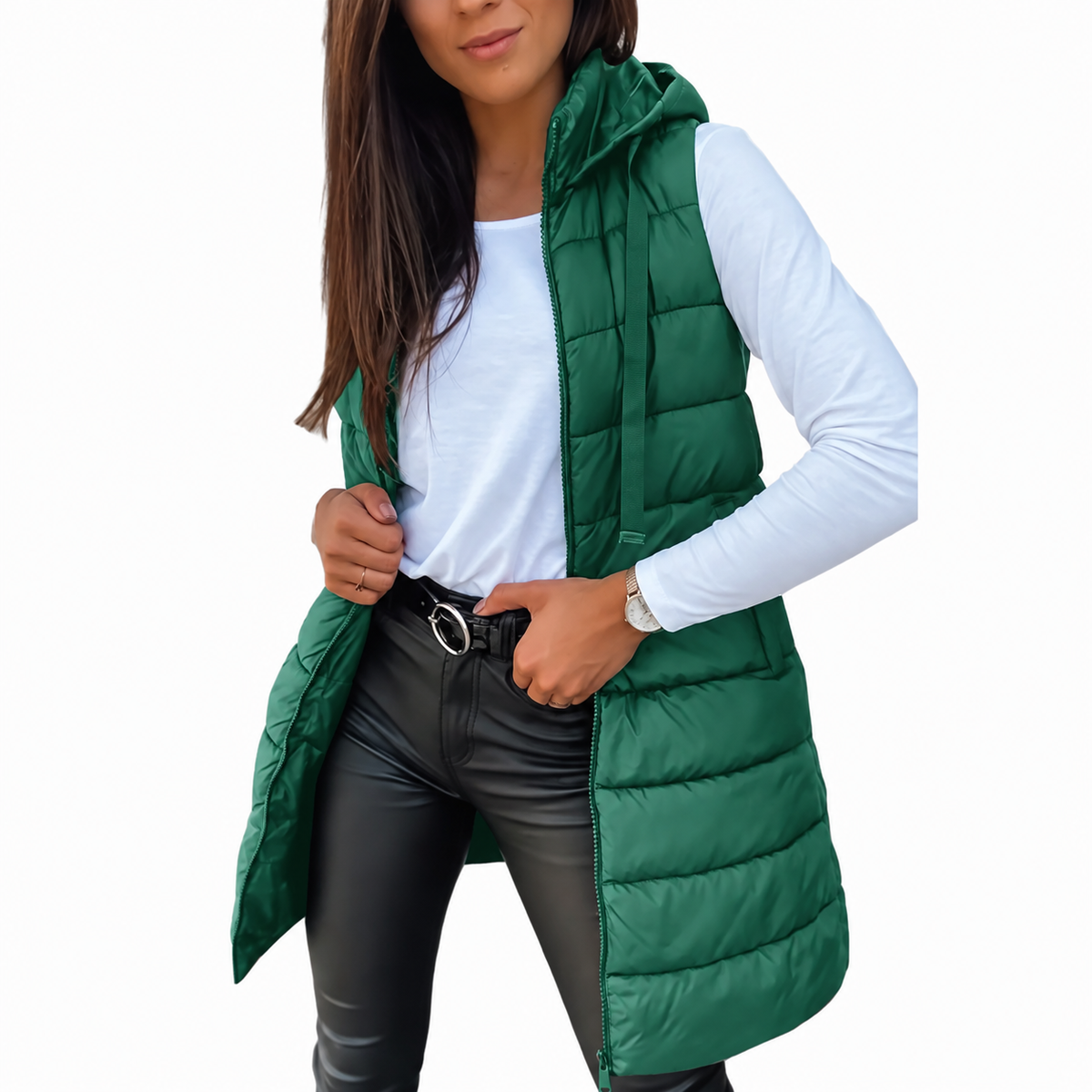 🚚Free Shipping-👚Women Solid Color Sleeveless Hooded Long Puffer Vest