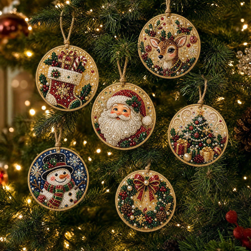 🔥Hot Sale 50% OFF🎁6pcs DIY Diamond Special Shape Pearl Art Hanging Wooden Christmas Tree Ornament Kit
