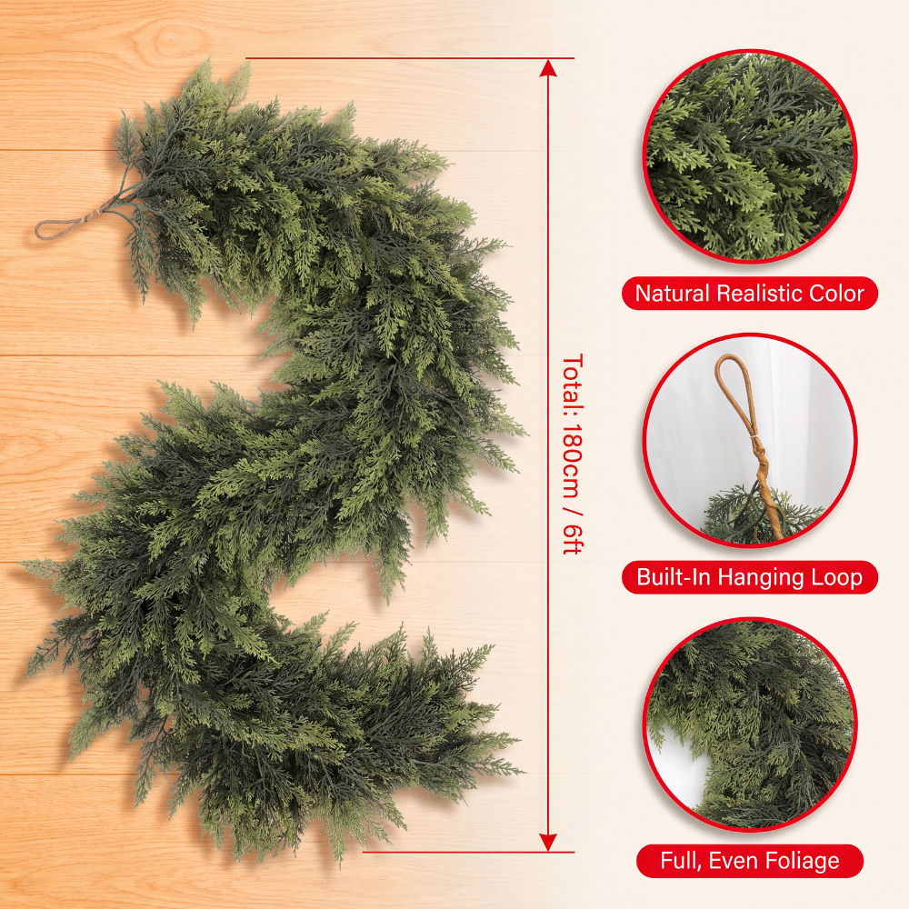 6FT Artificial Cedar Christmas Garland