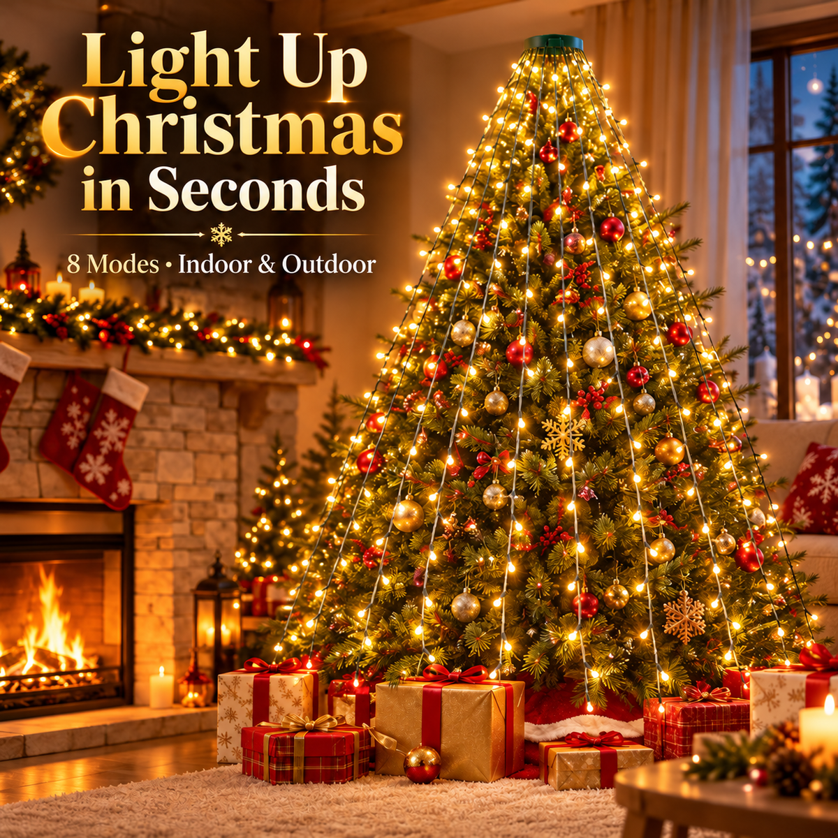 🎄 LED Christmas Tree Lights – 8-Mode Cascading Firefly String Lights (80 in)