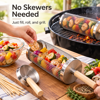🔥 Limited-Time 40% OFF — Stainless steel rolling grill basket