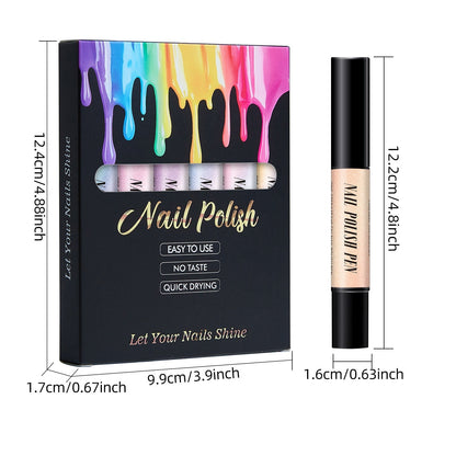 6PCS Nail Polish Pen - set and single pen size guide
