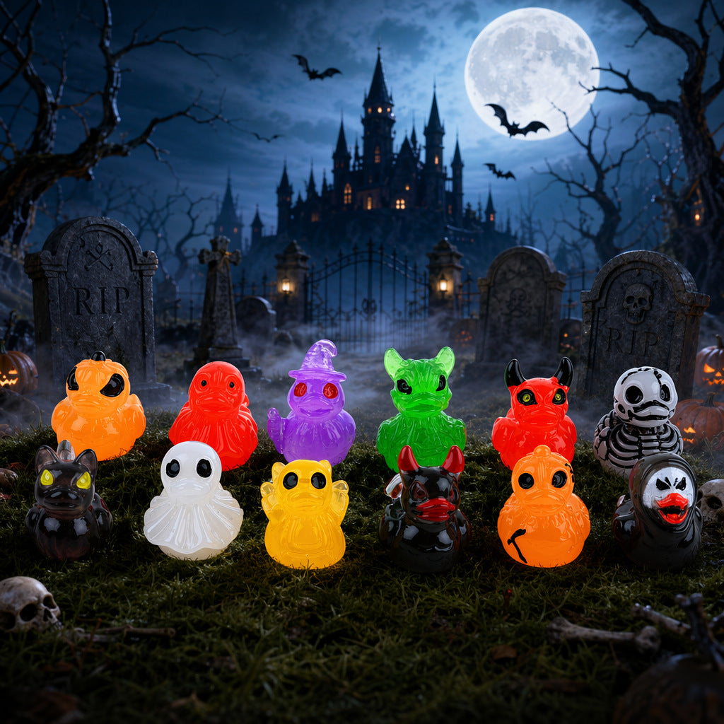 🔥Last Day Sale 50% OFF🔥Halloween Mini Duck Figurines, Devil Ghost Skull Assorted Desktop Ornaments, Spooky Party Favors