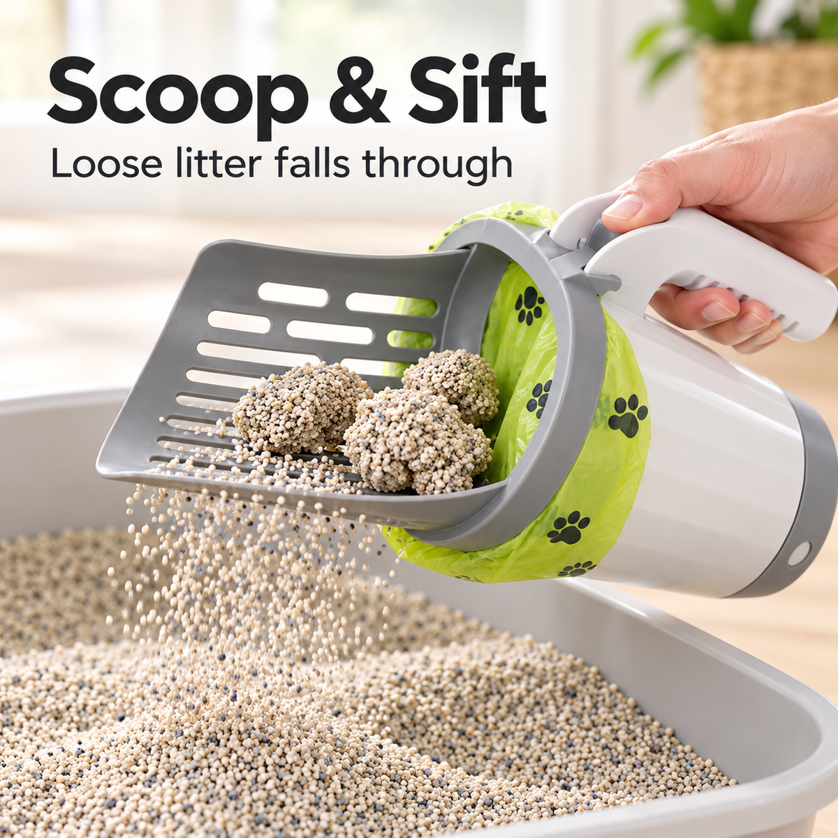 🐱 2-in-1 Cat Litter Scoop with Built-In Waste Bin