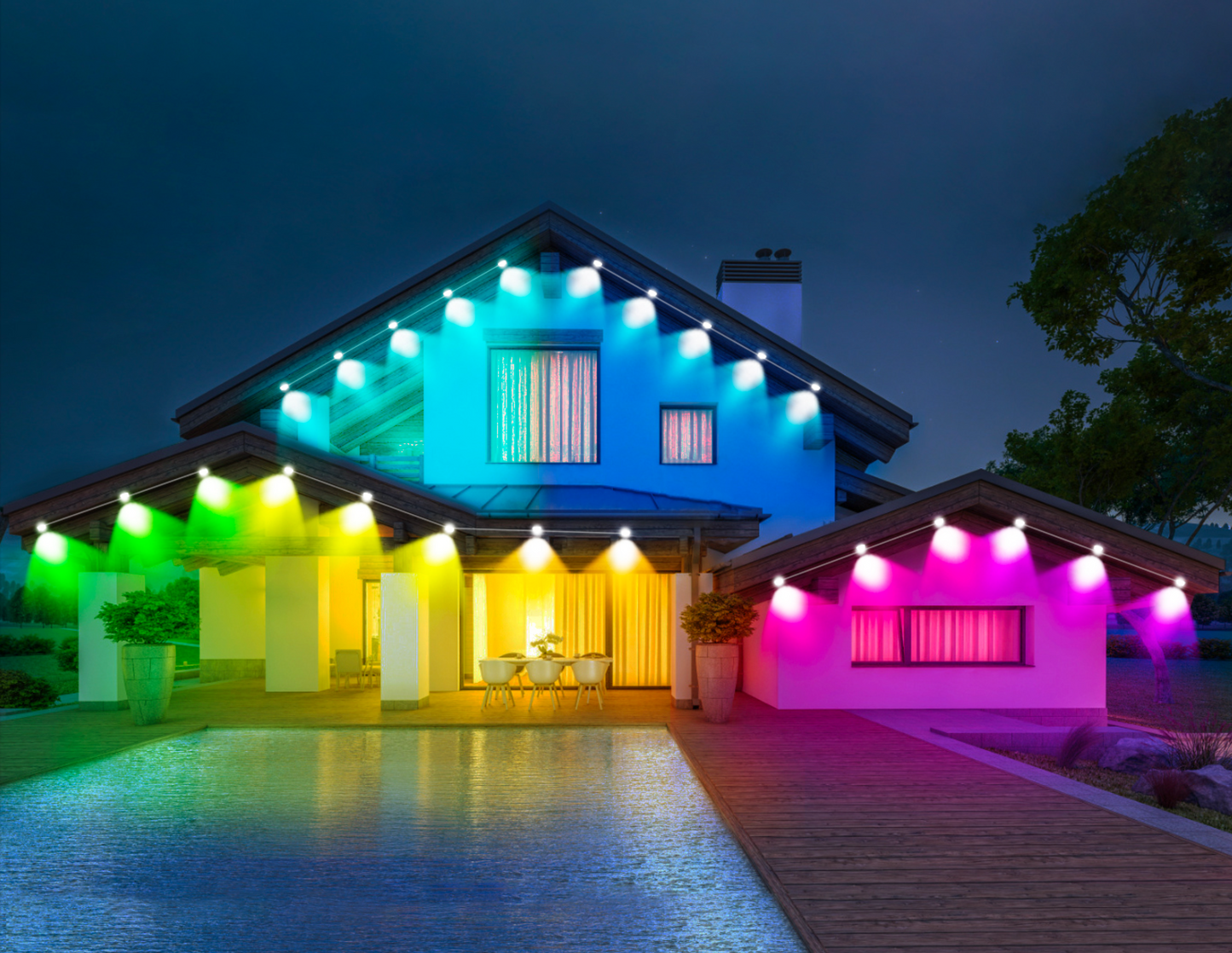 Magicolour™  Permanent Outdoor Lights – 100ft RGBW Smart Lighting System