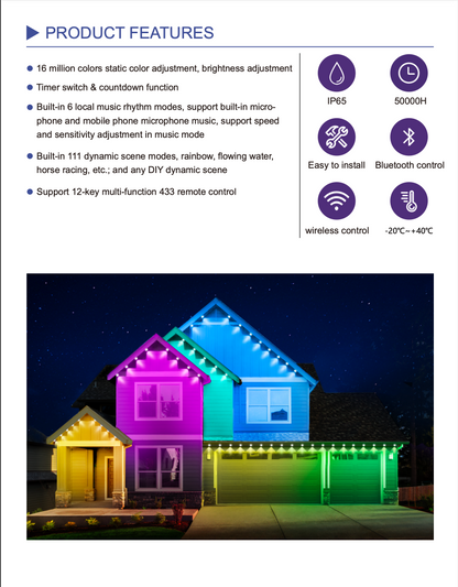 Magicolour™  Permanent Outdoor Lights – 100ft RGBW Smart Lighting System