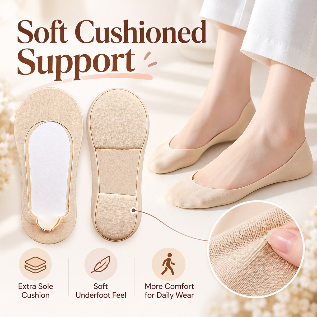 🧦 Cushioned No-Show Socks – Soft Padded Foot Liners