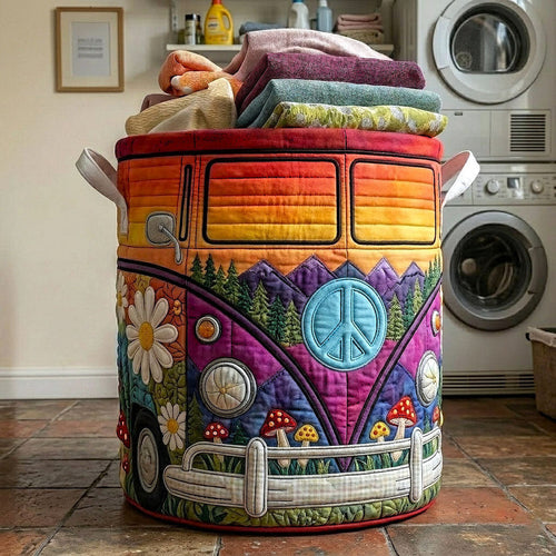 🔥 HOT SALE 🔥Colorful Hippie Bus Quilted Laundry Basket