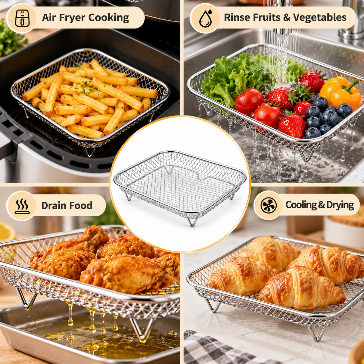 🔥 Limited-time 50% off — 304 Stainless Steel Multi-Purpose Air Fryer Basket