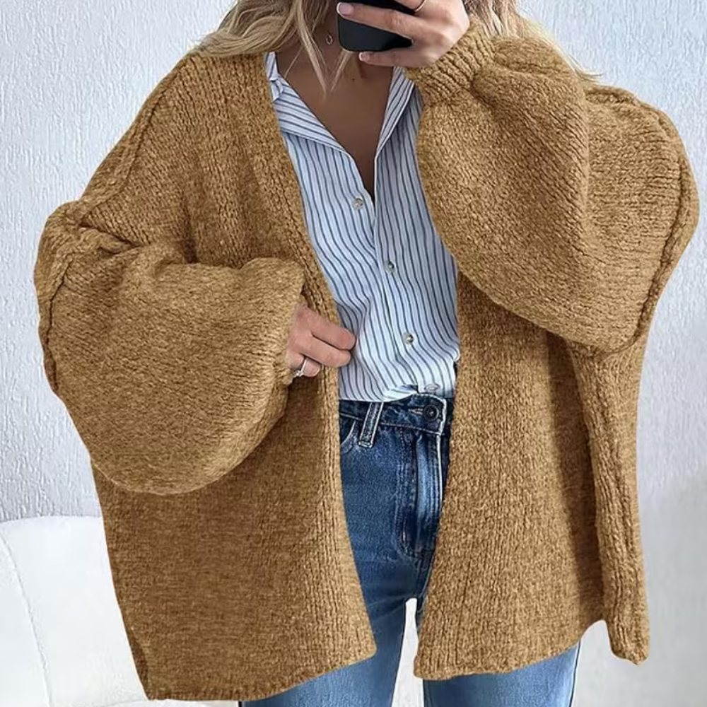 Women Cardigan Oversized Open Front Lantern Sleeve Sweater
