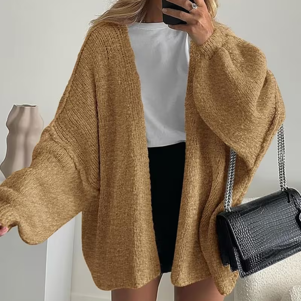 Women Cardigan Oversized Open Front Lantern Sleeve Sweater