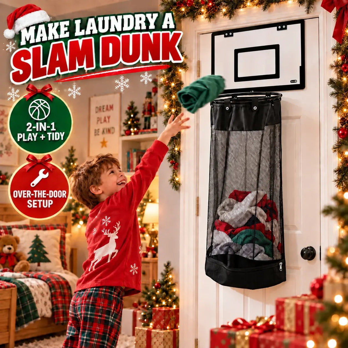 🔥Hot Sale 50% OFF-Christmas Over-the-Door Basketball Hoop Laundry Hamper