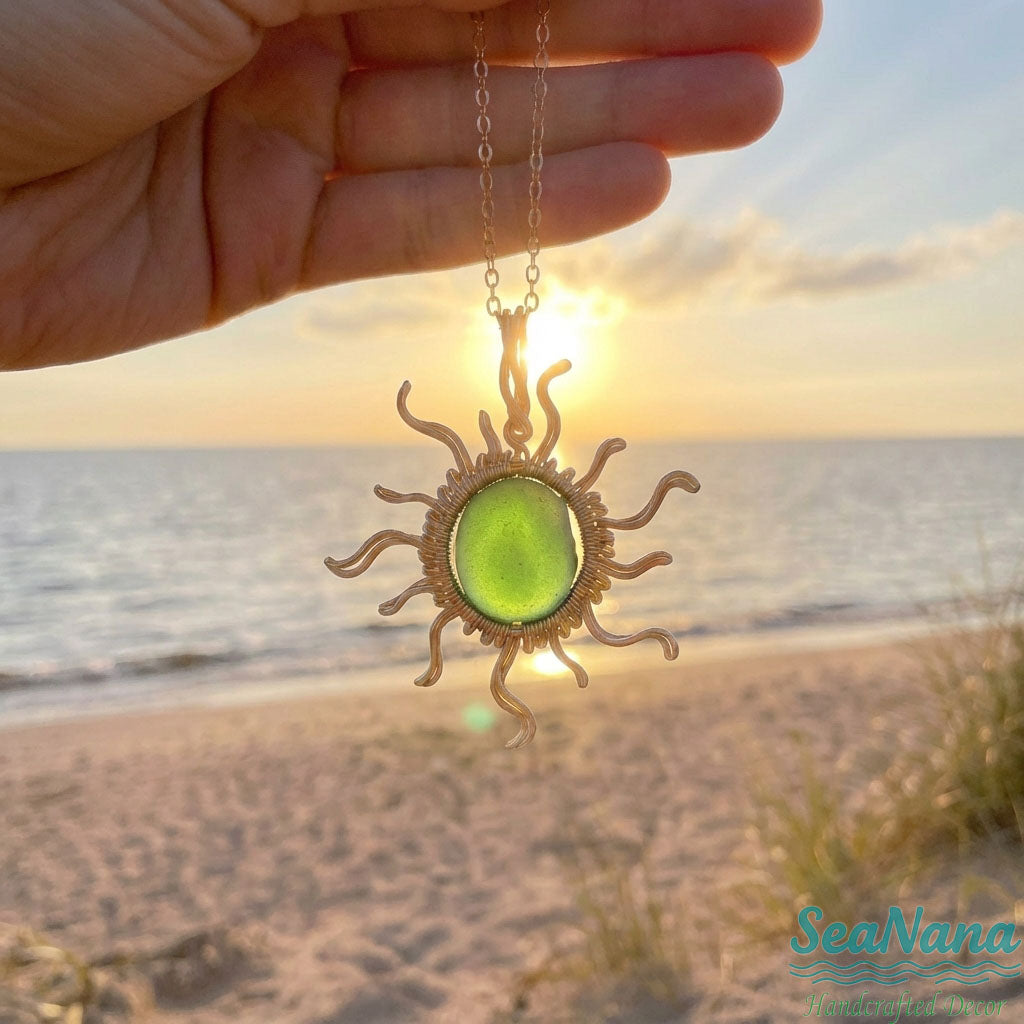 ☀️Hand wired-Sun Sea Glass Necklace