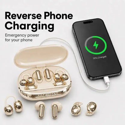 🎧 3-in-1 Wireless Earbuds with Power Bank Charging Case – Clip-On & Sleep Bluetooth Headphones with 4 Earbuds, Noise Cancellation, IPX5 Water Resistant for Sports & Sleep