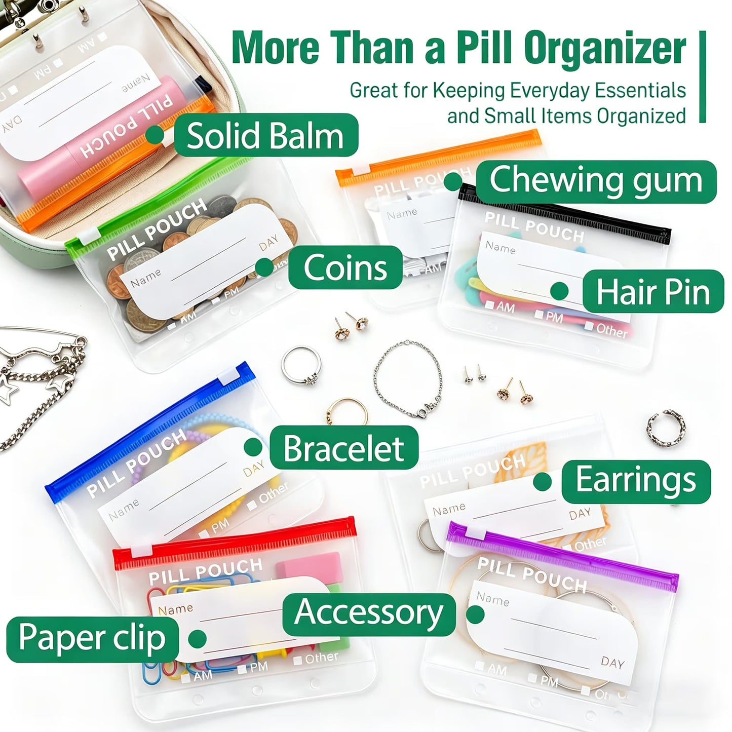 🔥Hot Sale 50% OFF🔥 💊A8 Waterproof 14-Pouch Weekly Pill Organizer, Color-Coded Travel Storage for Vitamins & Supplements