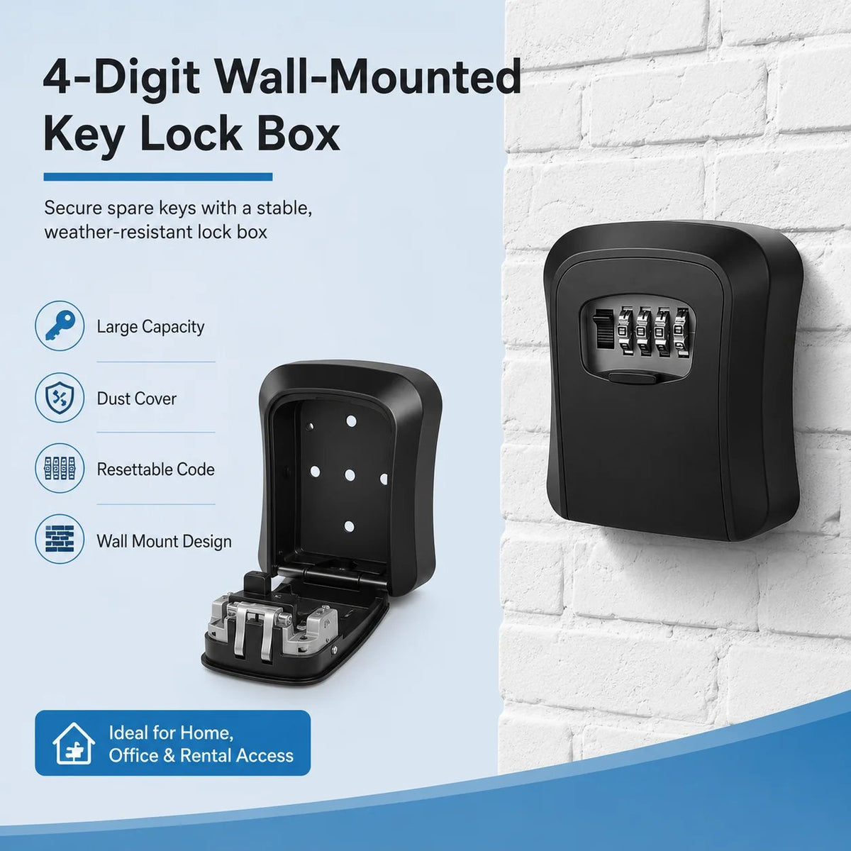 4-Digit Wall-Mounted Key Lock Box