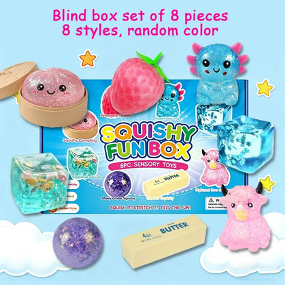 🏆8-Piece Set Mystery Squishy Box Malt Sugar Stress Relief Fidget Toys